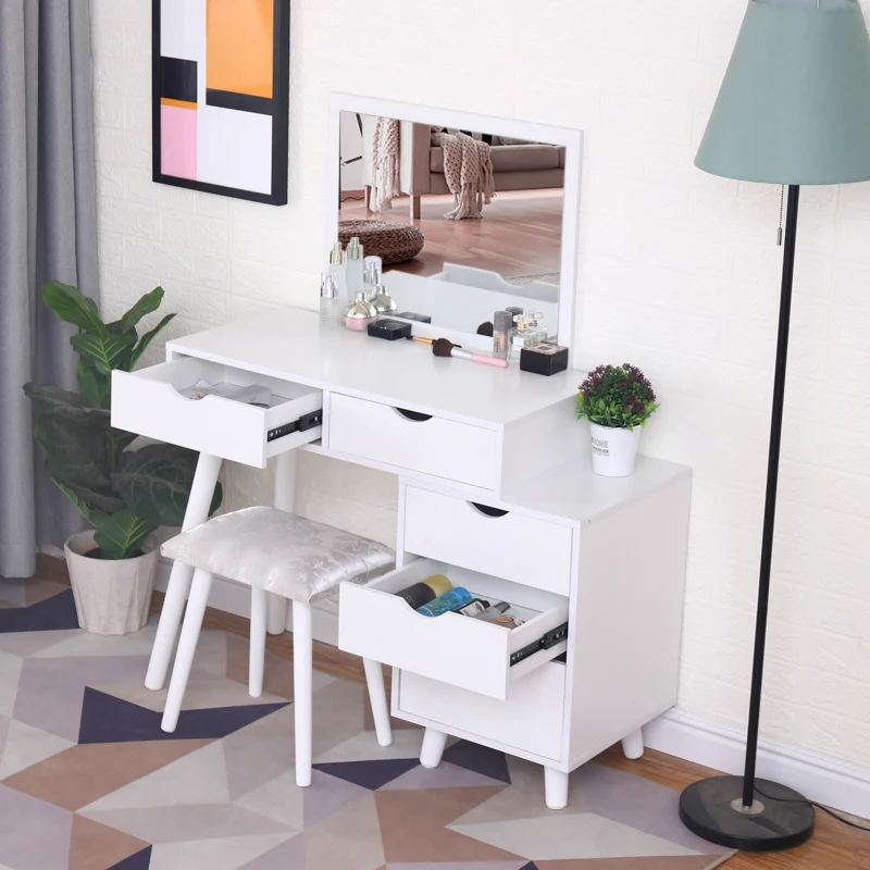

125 см туалетный столик для дома, спальни, подвижный туалетный стеллаж, женский современный туалетный столик с 5 ящиками HWC