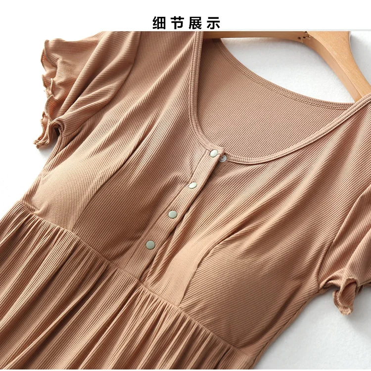 Полосатая хлопковая ночная рубашка для кормления 2018 летние платья беременных