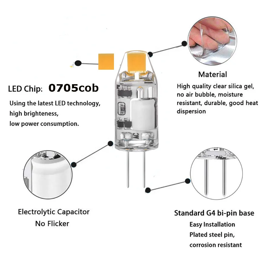 Светодиодная лампа G4 COB 12 В AC DC 1 5 Вт без мерцания 360 градусов светодиодная для
