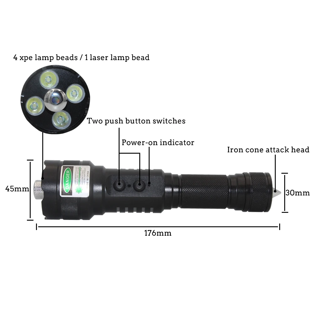 Barato Uranusfire-potente Linterna Táctica Láser Verde Para Caza, Luz De Antorcha De 520nm, Batería De 18650, 4 X Pe + 1 X Láser LED Láser