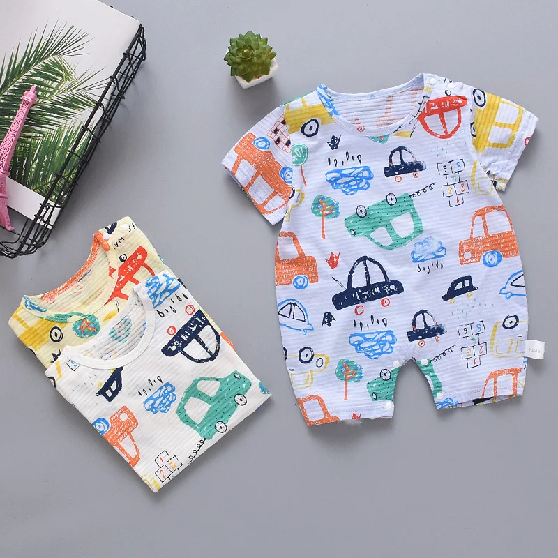 

2020 Summer Baby Clothes Short Sleeved Baby Rompers Cotton Newborn Bodysuit Baby Pajama Boys Car Pineapple Print Romper Costumes