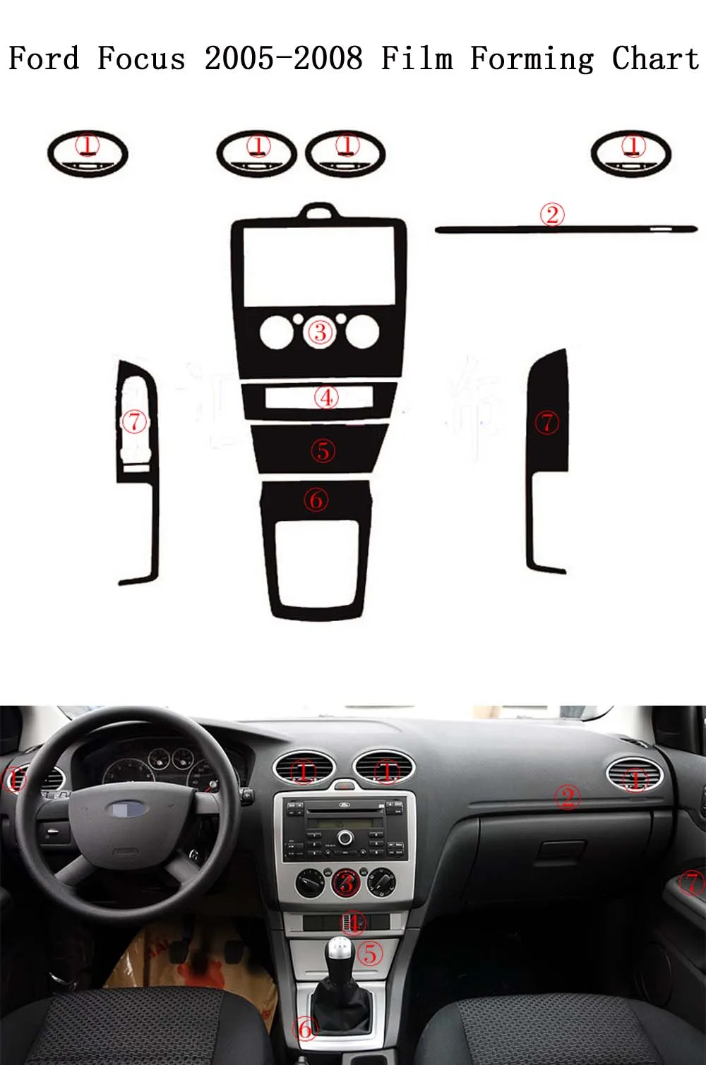 Для Ford Focus 2005-2008 внутренняя Центральная панель управления дверная ручка 3D/5D наклейки из углеродного волокна наклейки аксессуары для автомобиля