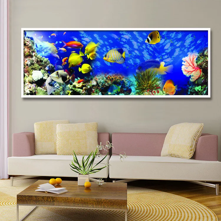 Hot Sale Canvas Painting 5d Diamond Sea Fish Many Kinds Modern BIG Cross Stitch Full Rhinestone Crystal Embroidery Gifts | Дом и сад