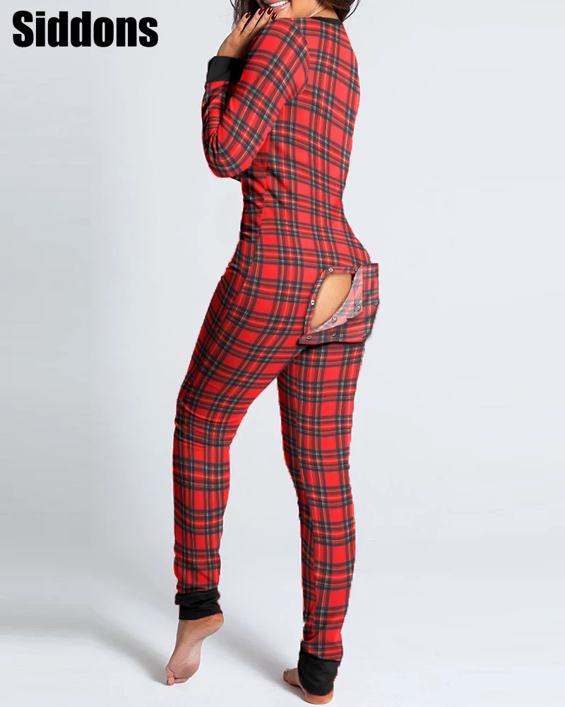 

Cartoon Christmas Onesies With Butt Flap For Adults Christmas Sexy Sleepwear Romper Women's Tracksuit Open Butt Pajamas 2021
