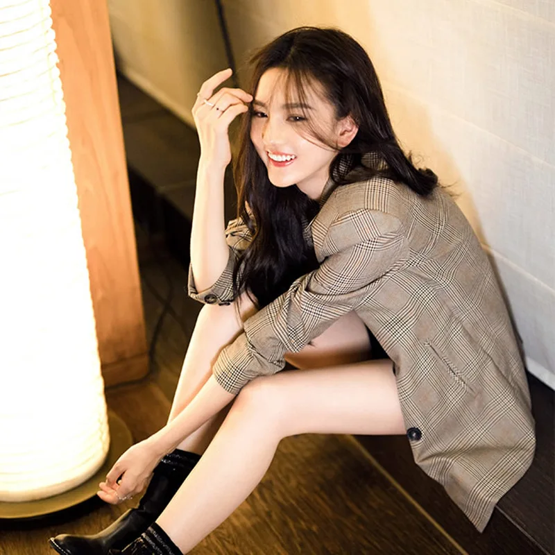 Женский Повседневный Ретро-костюм красный костюм в клетку свободный Корейском