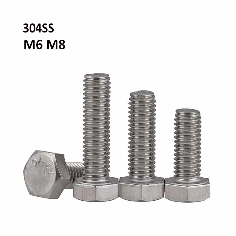 

M6 M8 304 Stainless Steel External Hexagon Head Bolts A2 Metric Outer Hex Screws DIN933 Length 6mm-220mm
