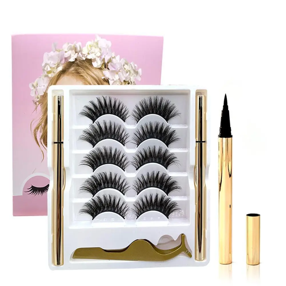 

5 Pairs Magnetic Eyelashes and Eyeliner Set Natural Fluffy Fake Eye Lashes False Eyelashes Wholesale Faux Cils Naturel Makeup