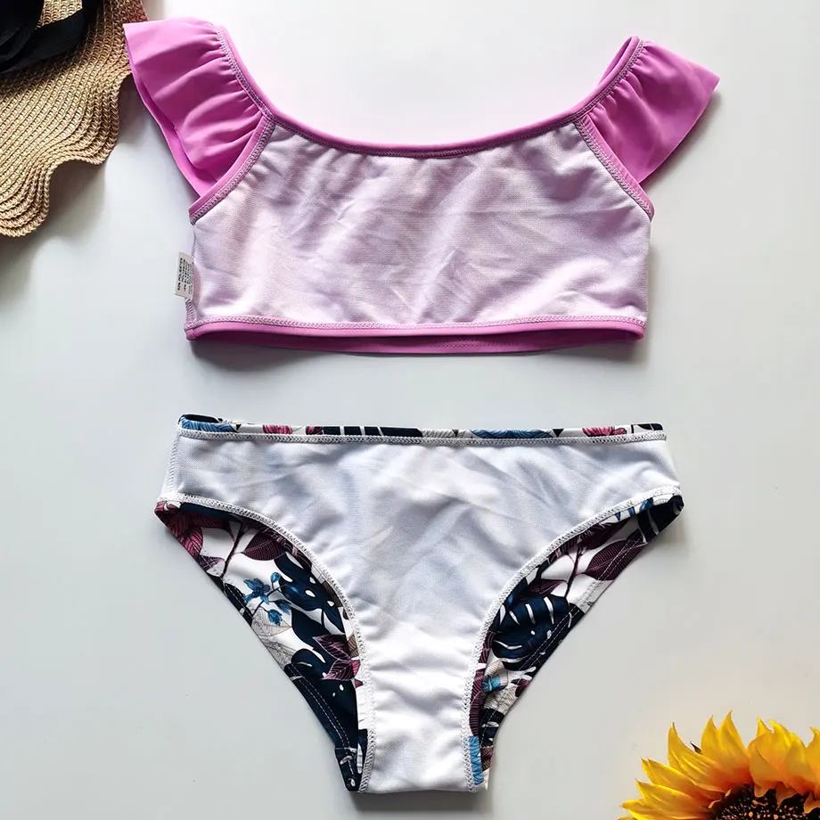 Женский купальник с открытыми плечами бикини оборками для девочек-подростков