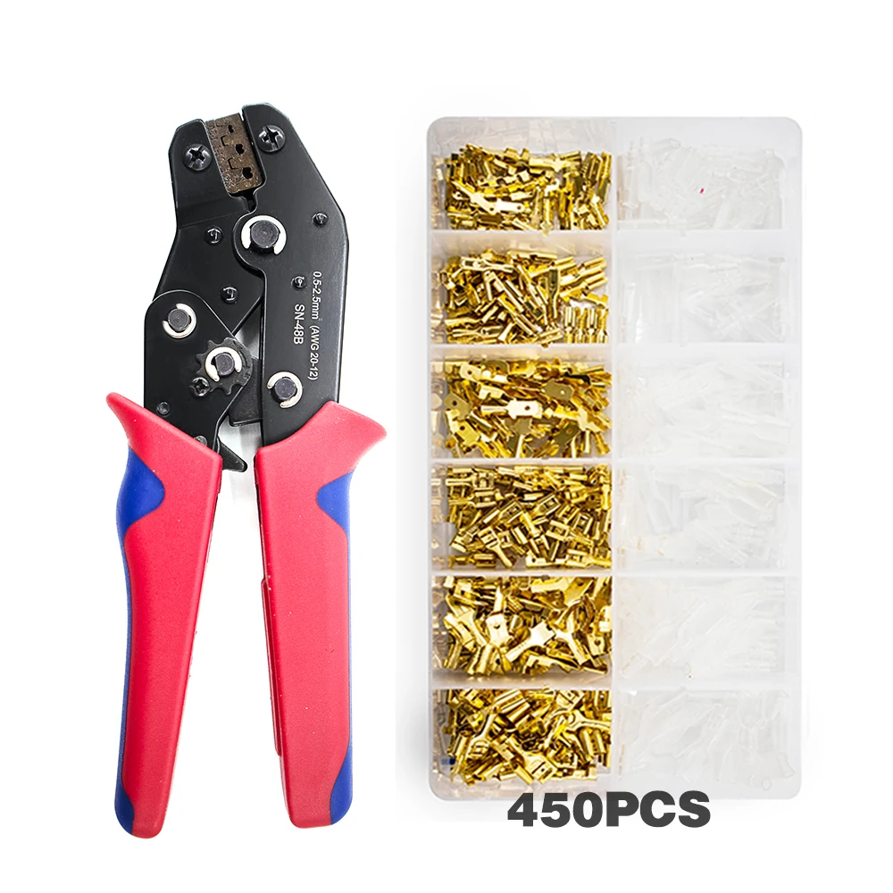 

SN-48B 450pcs 2.8/4.8/6.3mm Universal Plug Wire Crimping Plier Hand Tool Connection Terminal Electrical Insulated Assortment Kit