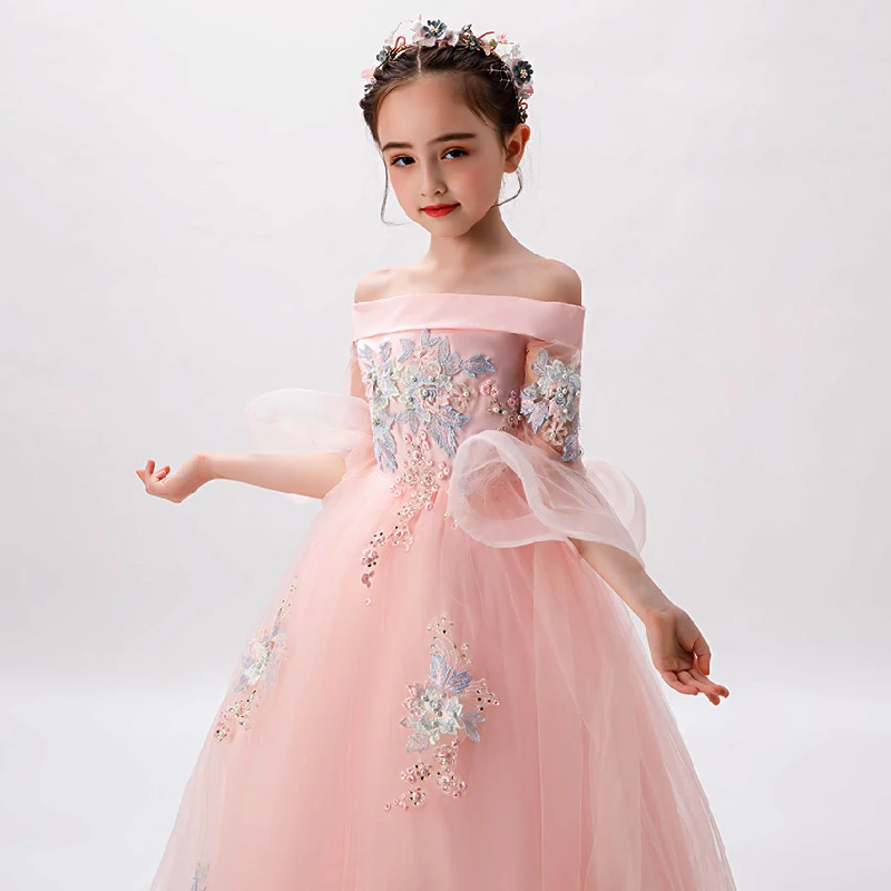 Flower First Communion Lace Princess Girl Dress Baby Wedding Evening Long Elegant Party Costume Kids For Girls | Свадьбы и торжества