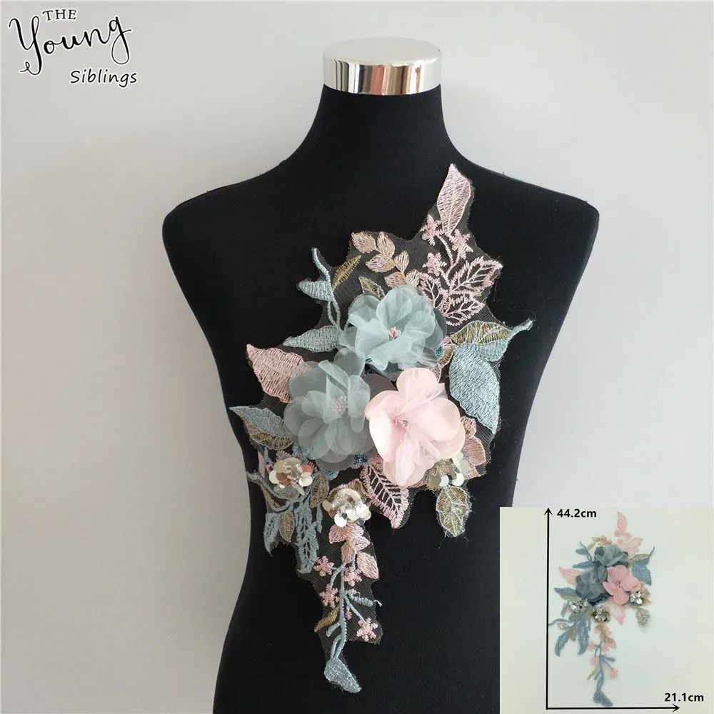 Кружевной воротник сетка трехмерное Цветочное платье с блестками Великолепный