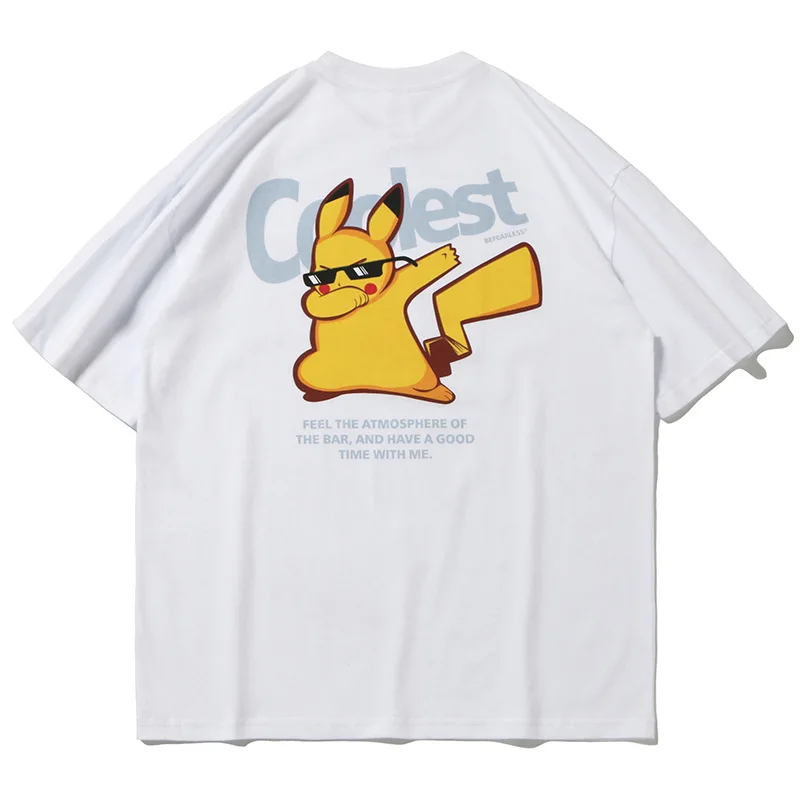 

2021 Spring And Summer New Product Trendy Bbrand Cartoon Pikachu Print Joint T-shirt Male Ins Street Loose Couple Shirt