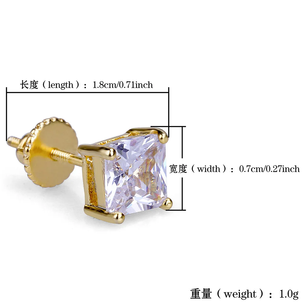 

Hiphop 6mm Earrings With Gold-Plated Micro-Square Zircon Thread