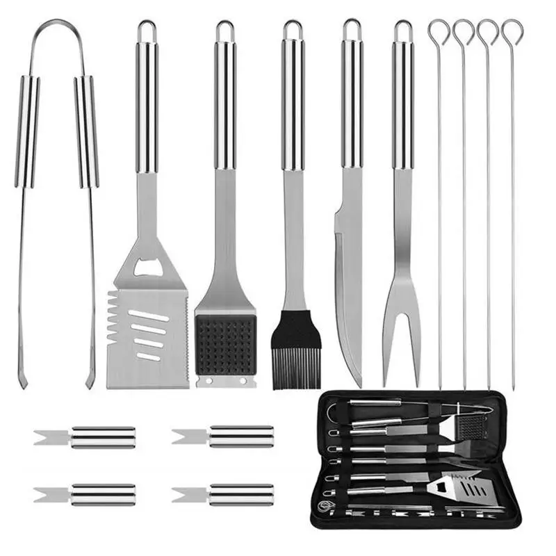 

Stainless Steel BBQ Grill Tool Set Barbecue Accessories Portable BBQ Tools Kit W/ Carrying Case Camping Outdoor Cooking Utensil