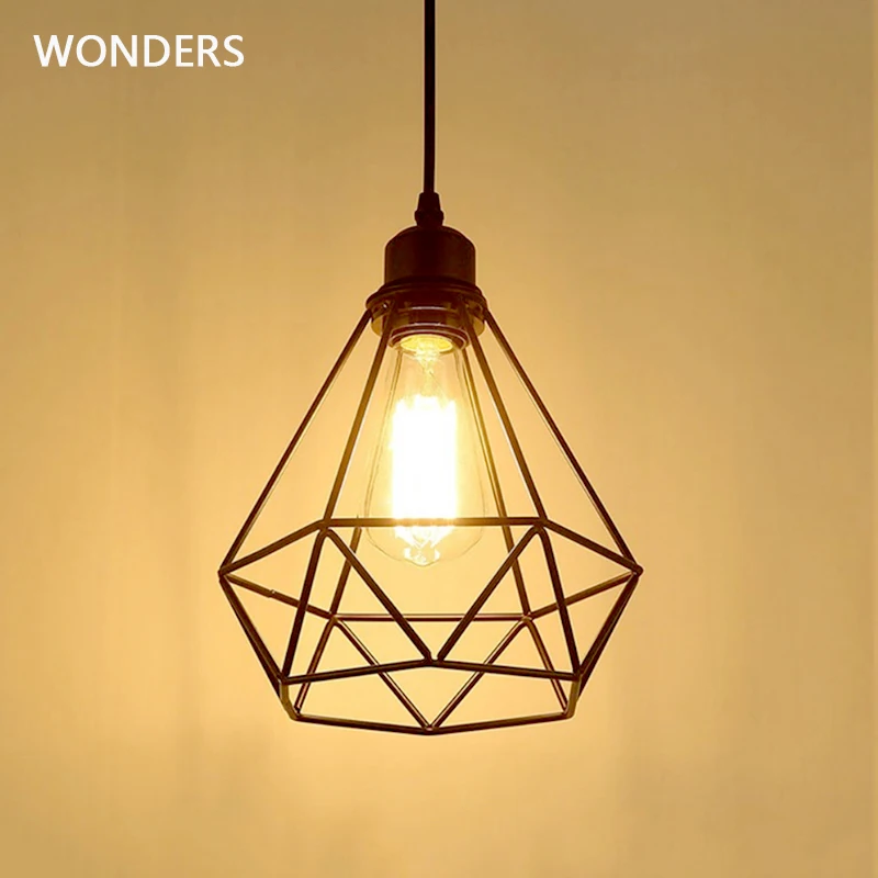 

Industrial Vintage Diamond Cage Wrought iron Pendant Light New bar, cafe, shop, indoor luminaria home decor pendant light lustre
