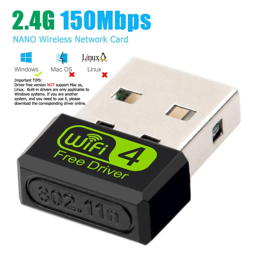 

150Mbps Mini WiFi Adapter USB Free Driver Wi Fi Dongle Network Card Ethernet Wireless Wi-Fi Receiver for Desktop PC Laptop