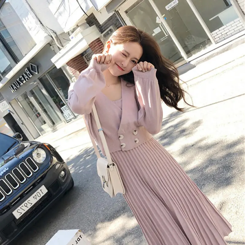 Женский вязаный комплект из двух предметов свободный свитер вязаное платье для