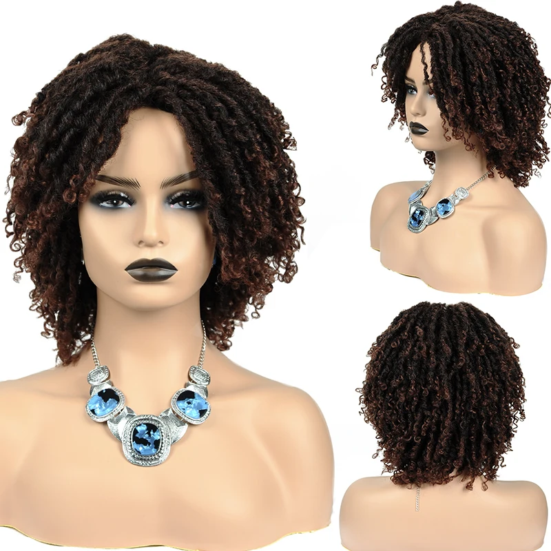 

Goddess Faux Locs Crochet Braids Wigs Ombre Synthetic Curly Crochet Locs Braided Wig Long Dreadlocks Hair Wig for Afro Women