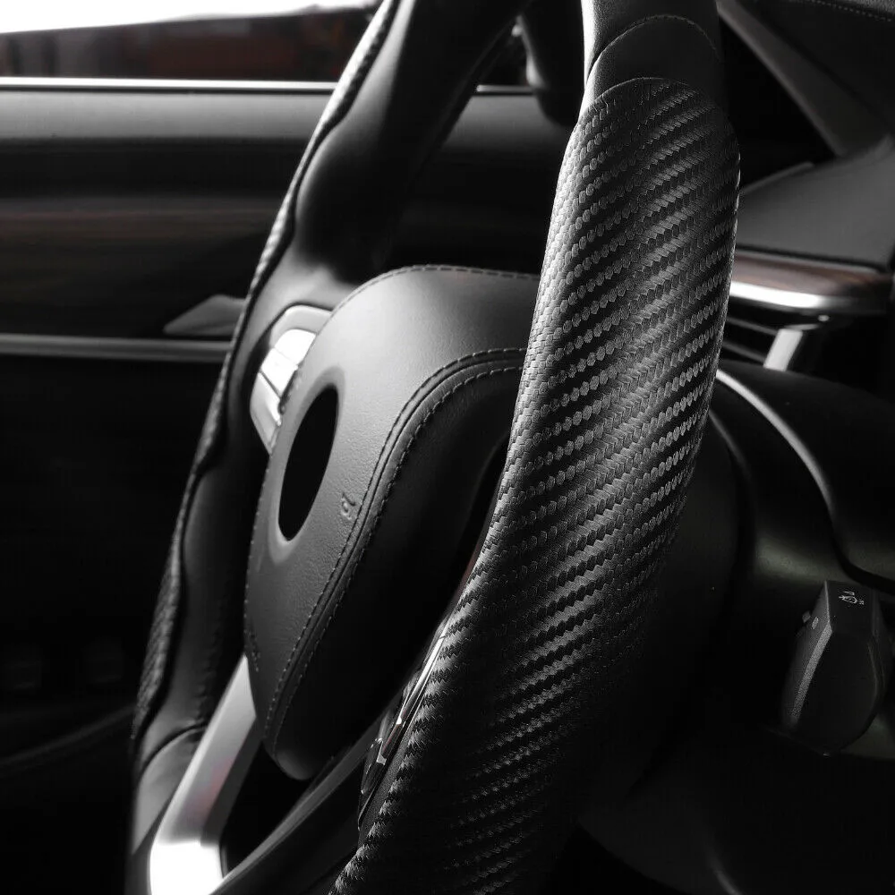 a pair carbon fiber look universal car steering wheel booster cover non slip accessory automobiles parts steering covers free global shipping