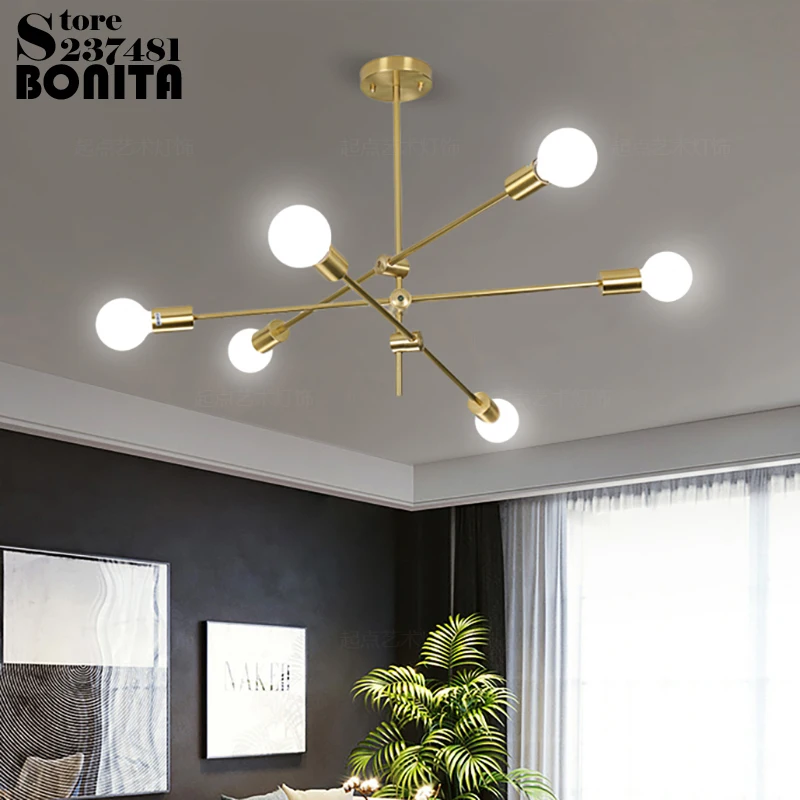 Plating gold magic bean geometric line edison retro hanging lamps Molecular Led Bulb Golden branch angle adjusted pendant lamp |