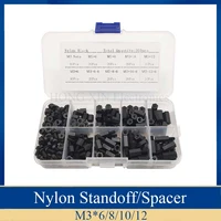 300pcs m3 nylon screw black hex screw nut spacer stand off varied length assortment kit box