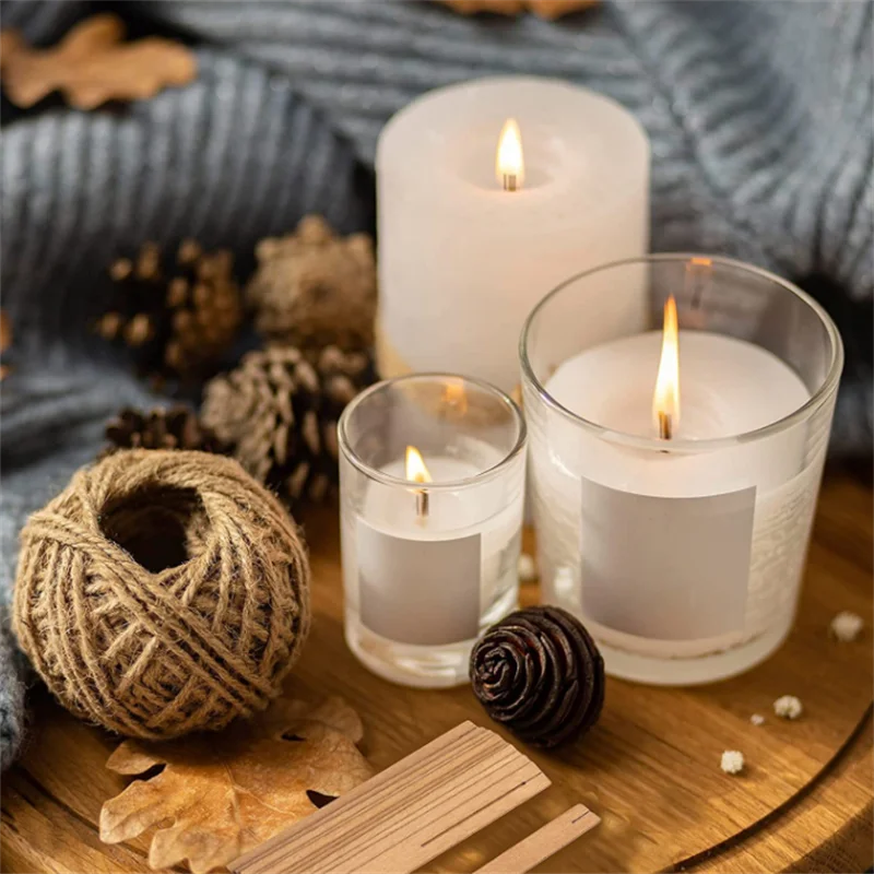 Mechas de vela de madera cruzadas de 50 piezas, n&uacute;cleo de velas de madera para bricolaje, n&uacute;cleos naturales con Base de Metal, fabricaci&oacute;n de velas artesanales-5
