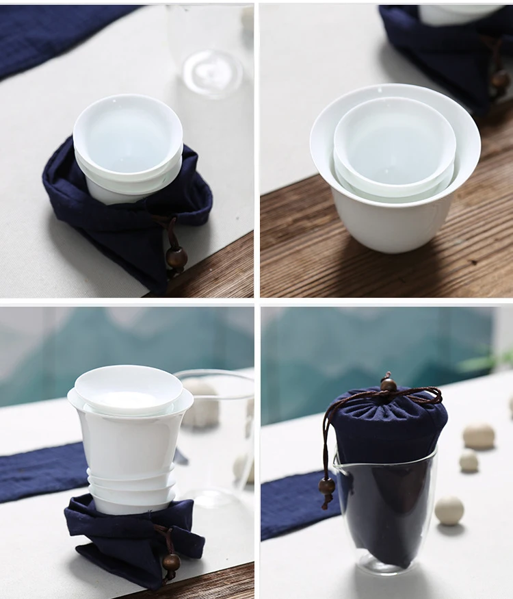 Фарфоровый сервиз Gaiwan чайные чашки Кружка Чайный чайник для чайной церемонии, китайский портативный чайный набор кунг-фу, керамическая дорожная чайная чашка с пакетом