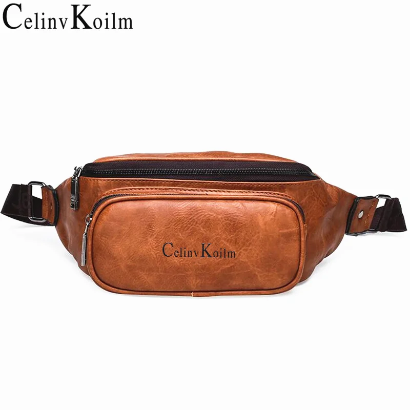 Celinv Koilm Waist Pack Bag Fanny Pack Men Leather Hip Bum Shoulder Bag for Outdoors Workout Traveling Running Hiking Cycling