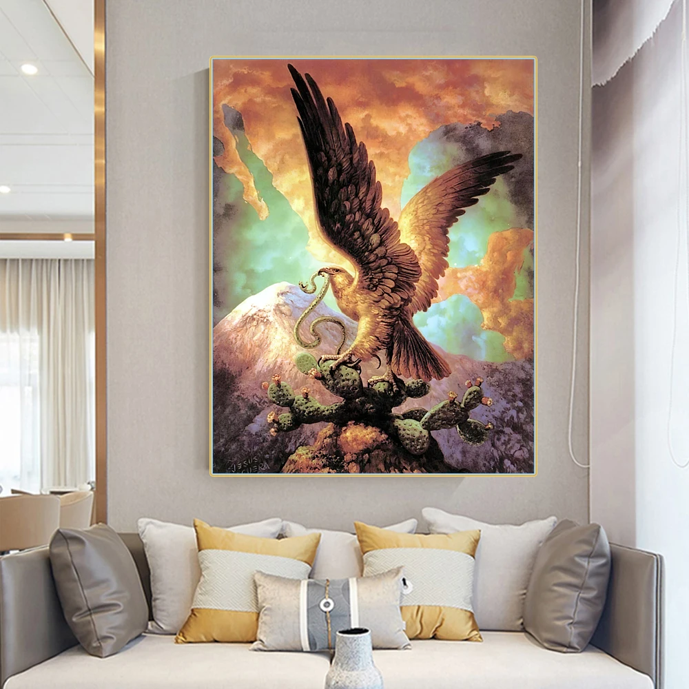 Citon Jesus Helguera《Eagle and snake》Canvas Oil Painting World Famous Artwork Poster Picture Wall Decor Modern Home Decoration | Дом и сад