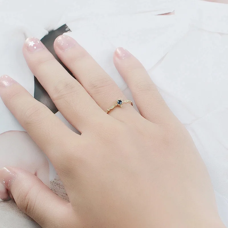 Барокко 9K настоящее Настоящее Желтое золото сапфир драгоценный камень кольца