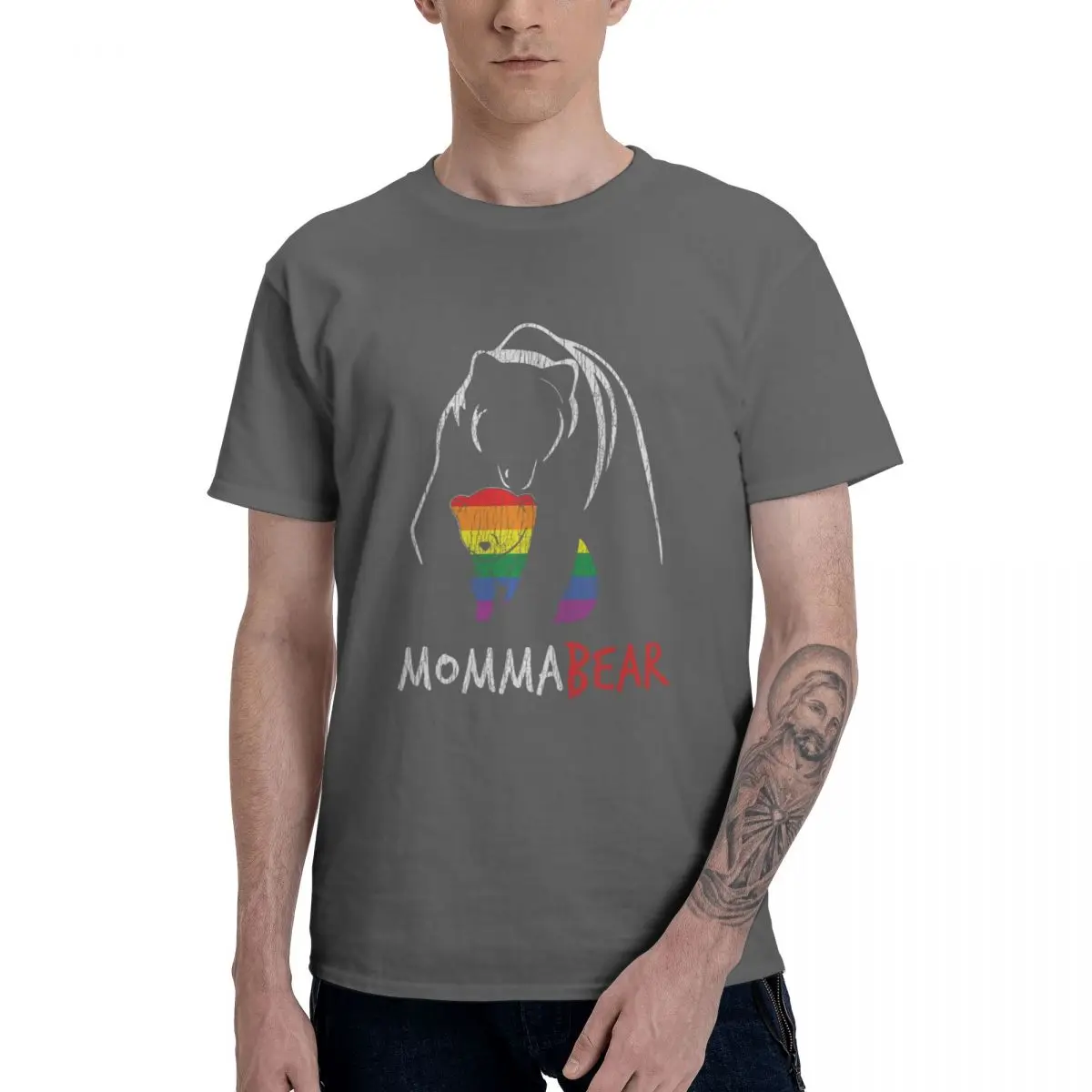 

Rainbow Mama Bear Cube Mom Gay LGBTQ Pride Graphic Tee Men's Basic Short Sleeve T-Shirt Aesthetic Clothes Funny Tops