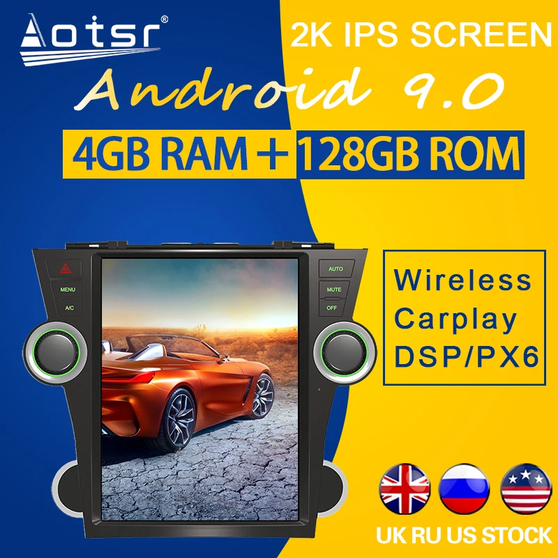 

128 Гб ПЗУ для Toyota Highlander 2007-2013 JBL Android 9,0 Tesla style вертикальный экран PX6 Автомобильный GPS-навигатор плеер CARPLAY