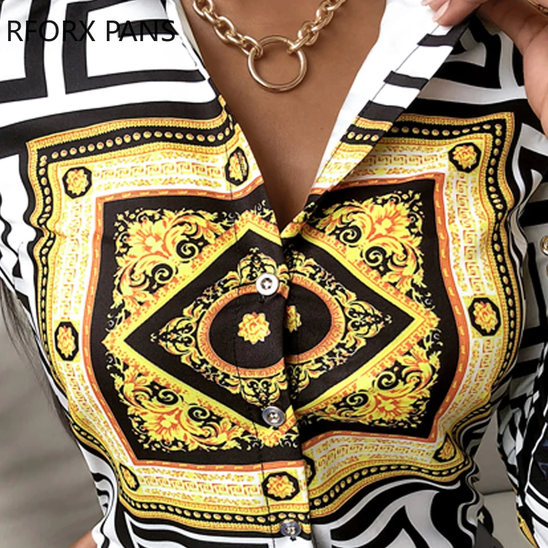 

2021 fashion Autumn Scarf Print Colorblock Buttoned Shirt Women Long Sleeve Shirt Cotton Blouse korean fashion clothing