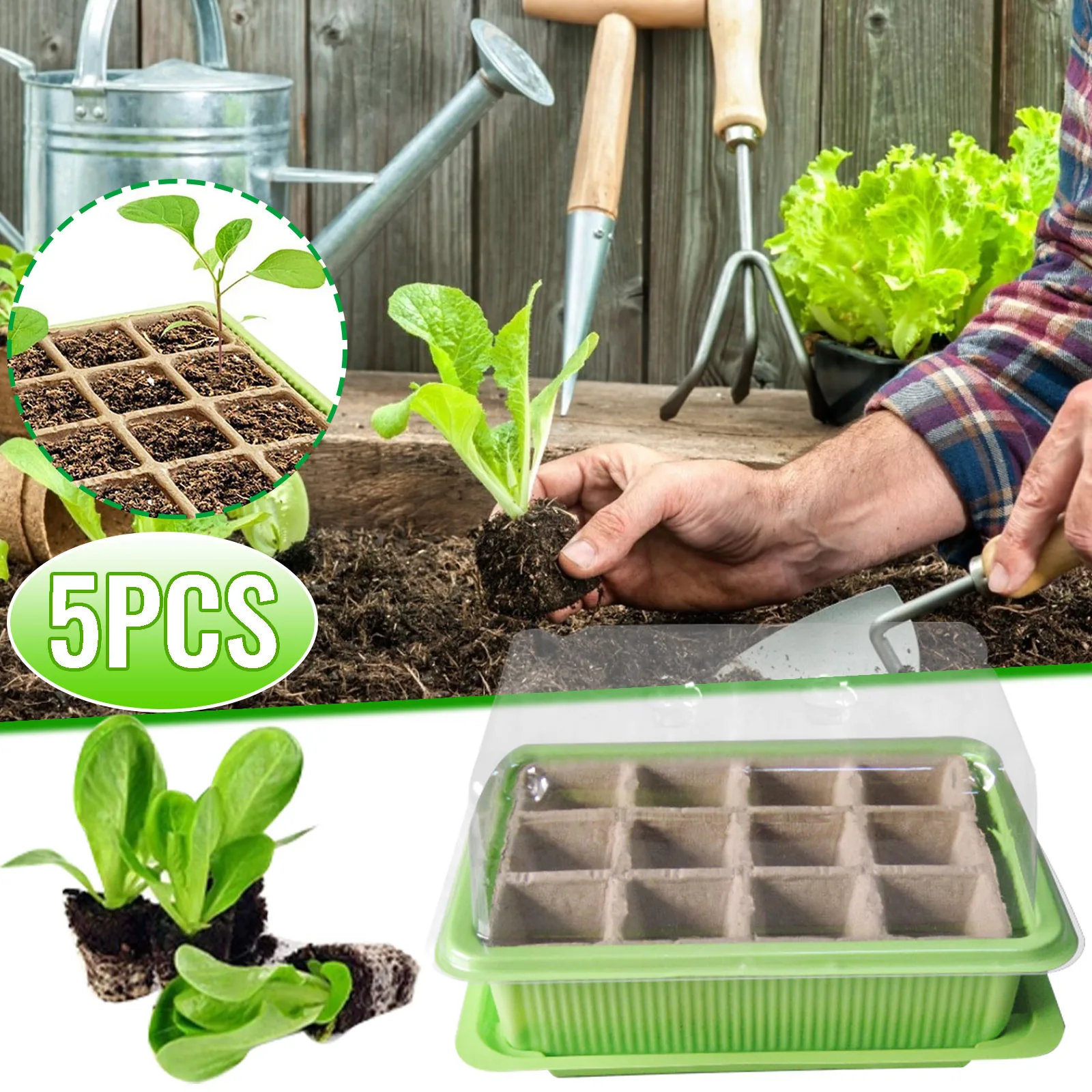 

12 Cells Gardening Mini Breathable Lids Plastic Germination Box Nursery Pots QW