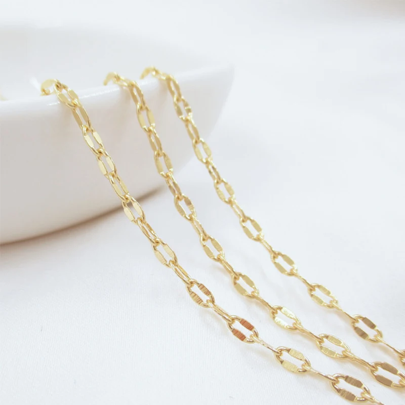 

Плоские Позолоченные тонкие цепи с круглой бахромой для ожерелья с вакуумным покрытием, ювелирный материал, аксессуары, 2,3 мм, 1 м