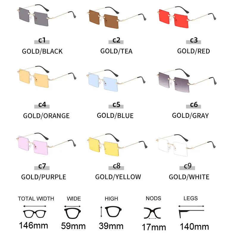 Модные маленькие квадратные солнцезащитные очки без оправы для женщин 2021 новые