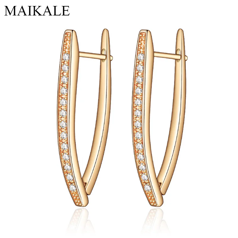 

MAIKALE New Fashion V shape Cubic Zirconia Earrings Gold Silver Color Charm Stud Earrings for Women Korean Party Jewelry Gifts