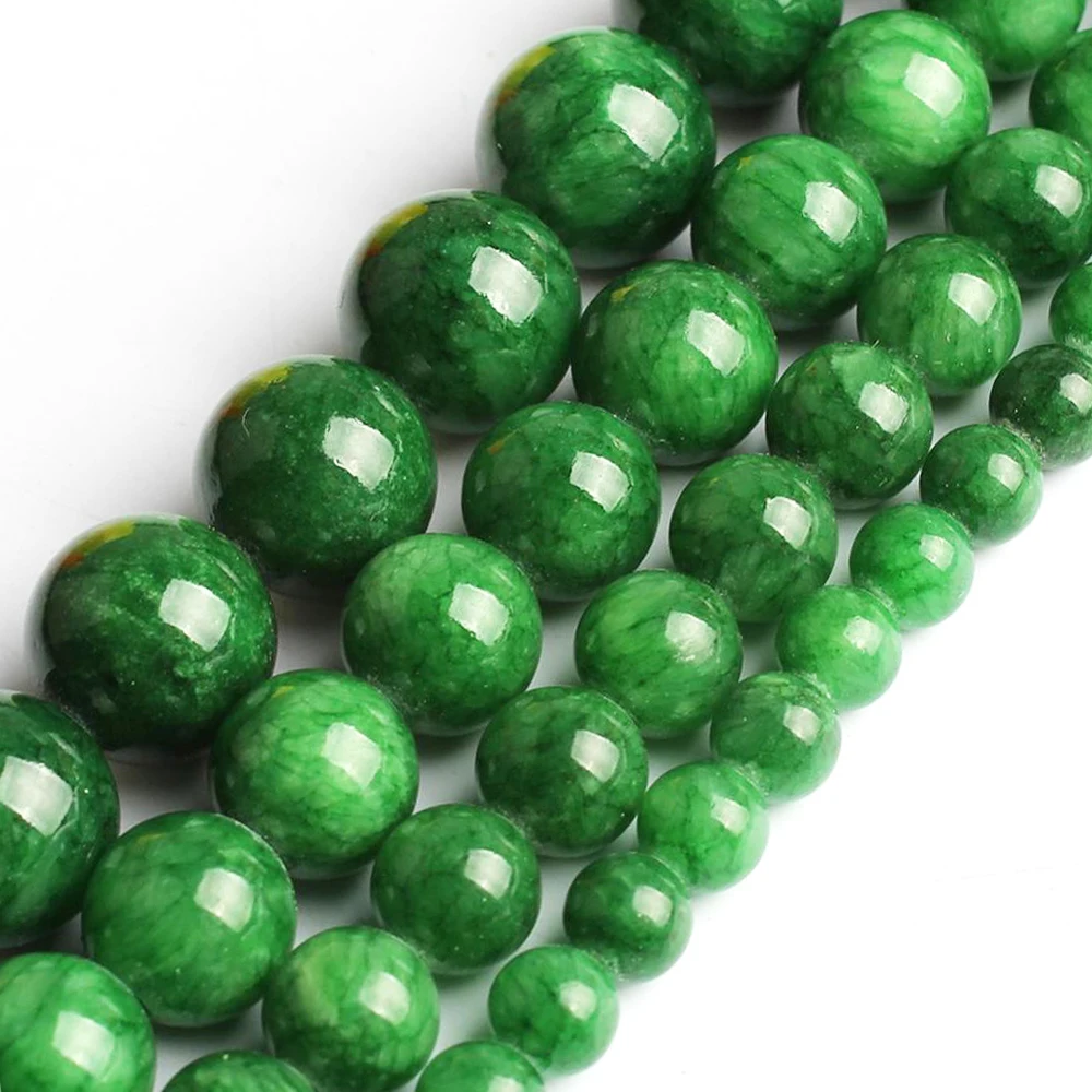 Бусины из нефрита натурального камня зеленое облако халцедон круглые бусины