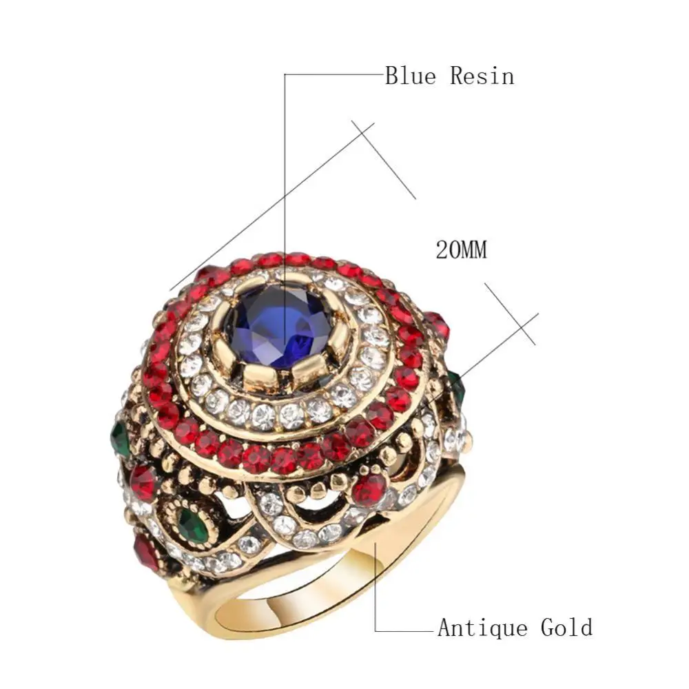 

Women Luxury Round Colorful Rhinestone Inlaid Finger Ring Party Jewelry Gift
