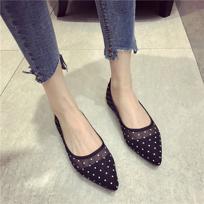 Балетки женские с заостренным носком милые сетчатые туфли на плоском ходу в