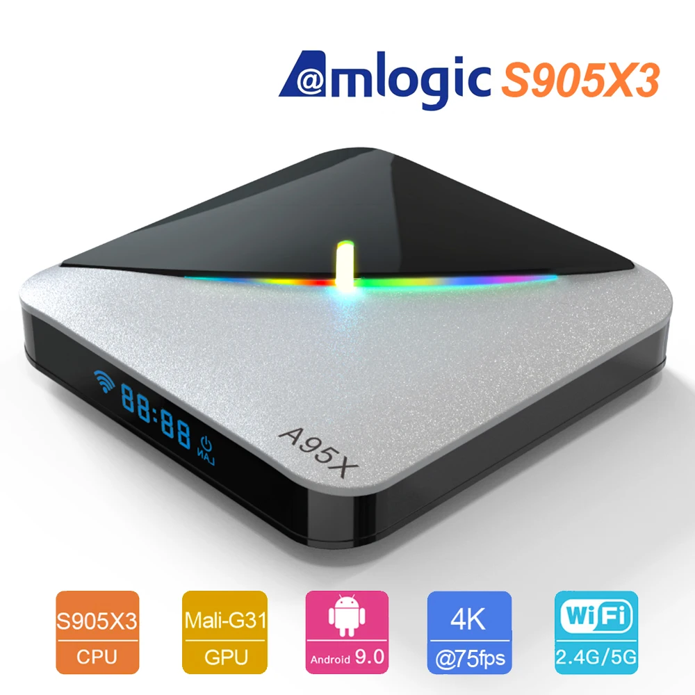 ТВ приставка A95X Android 9 0 S905x3 4K Netflix Youtube RGB Light tv Box LEMADO Google 8K Smart смарт для