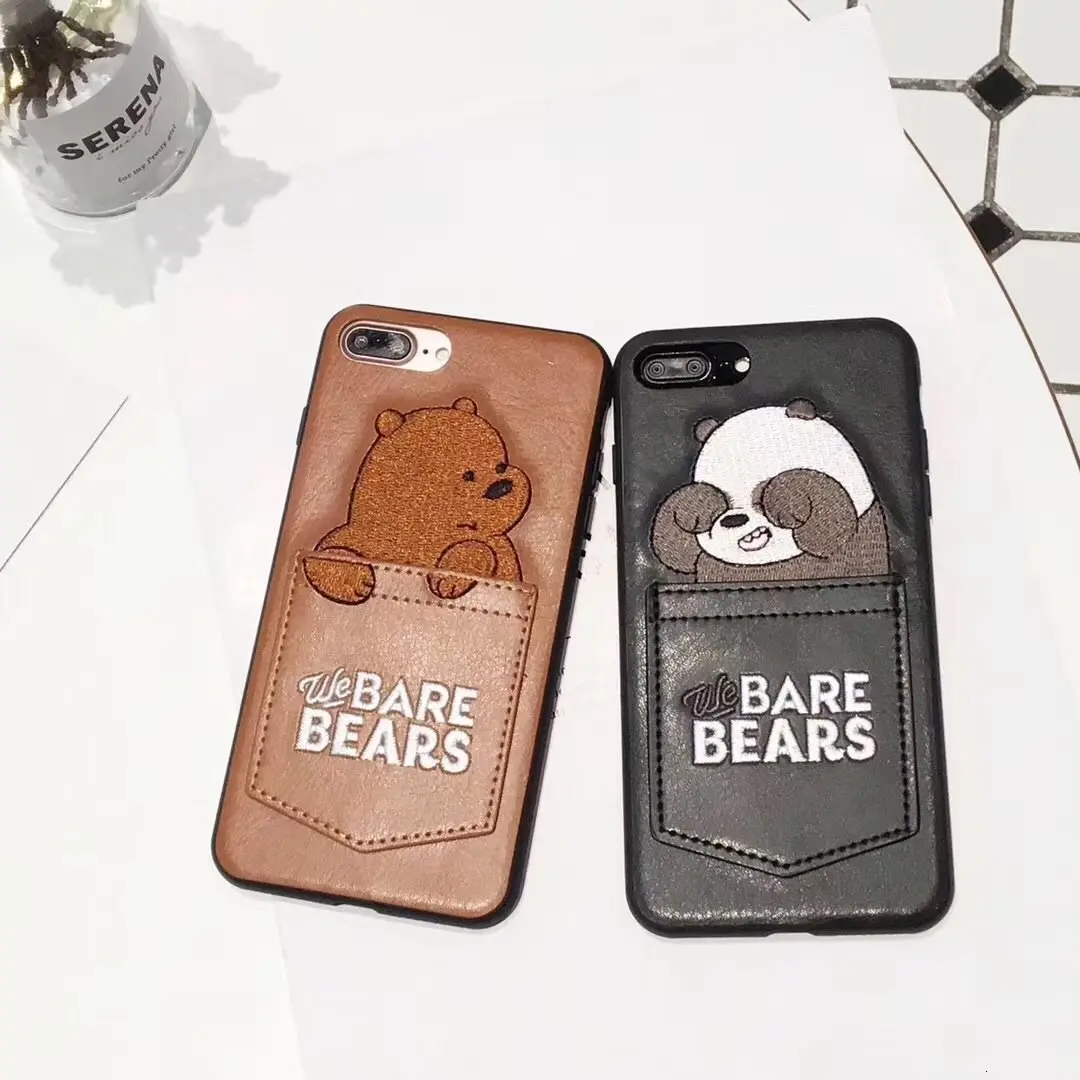 Милый Карманный кожаный чехол с голыми медведями для iPhone 6s чехол из ТПУ с карманом для карт для iPhone 6 6s 7 8 Plus Xs XR XS Max Coque Fundas