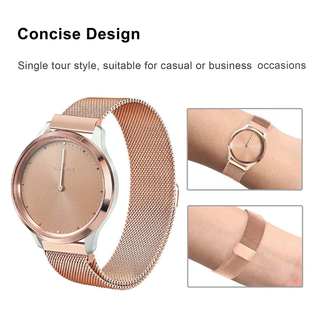 Milanese Loop Stainless Steel Watchband for Garmin Vivomove / Vivomove HR Watch Band Magnet Strap Rose Gold Belt Wrist Bracelet
