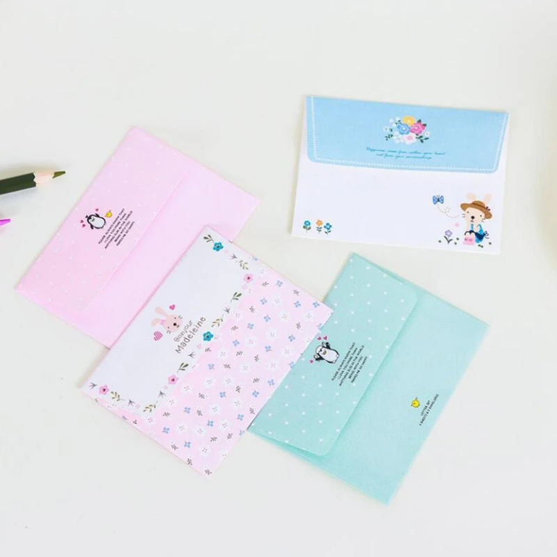 4 с буквами на листе бумаги и 2 шт конвертов в наборе мини-цветок животных блокнот