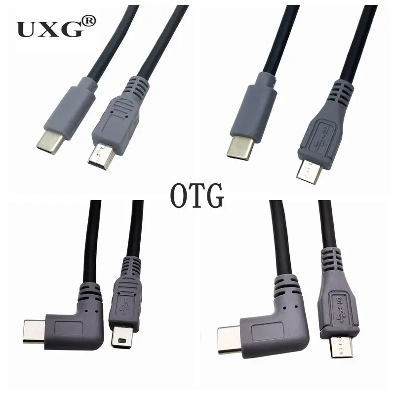 90 прямоугольный USB Type C 3 1 штекер Mini 5 Pin микро конвертер OTG адаптер свинцовый кабель
