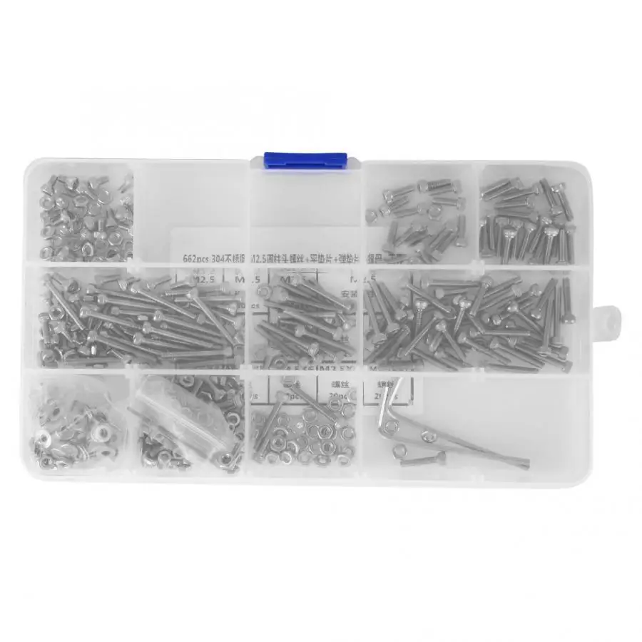662 шт. винт M2.5 Винт с головкой + плоская шайба пружинная гайка набор