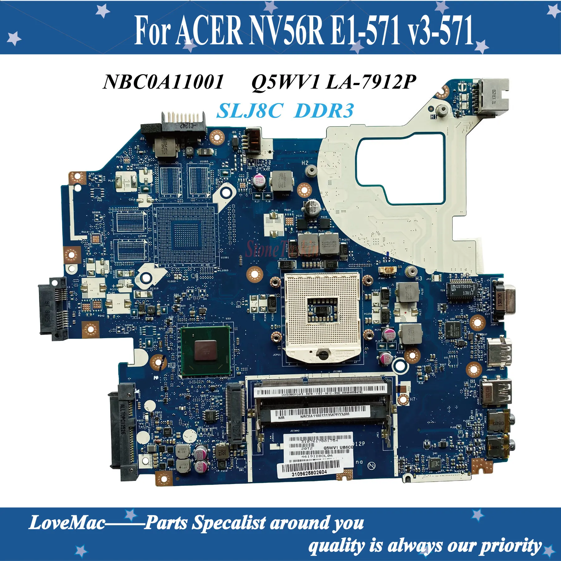 

Высокое качество NBC0A11001 для ACER NV56R E1-571 v3-571 Материнская плата ноутбука Q5WV1 LA-7912P SLJ8C DDR3 100% тестирование