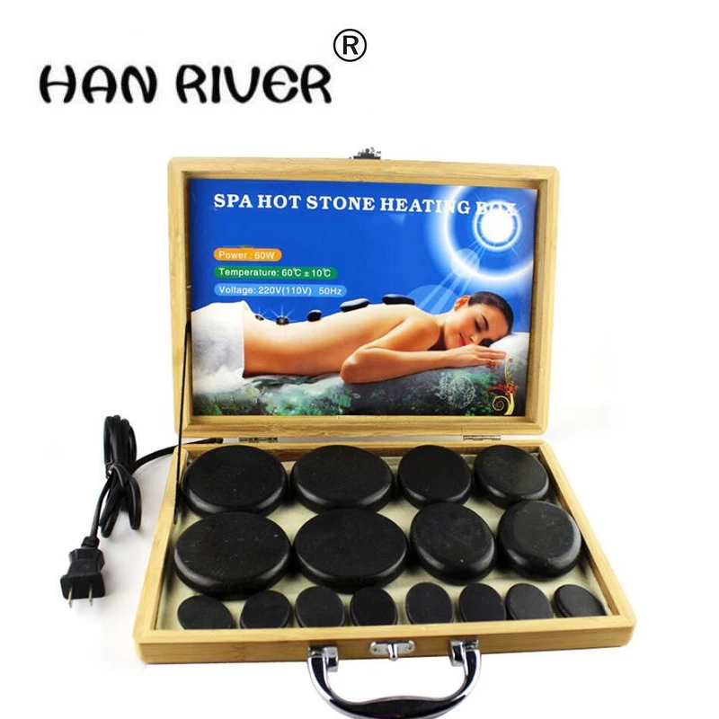 HANRIVER  16 pieces of bamboo suit massage health SPA volcanic energy stone oilstone lava-rock massage massager