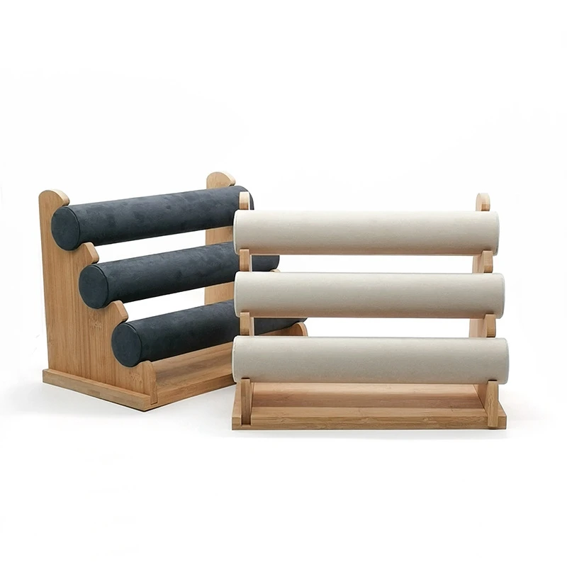 

3 Tier Bamboo Bracelet Display Velvet Jewelry Organizer Holder Stand Bangles Jewelry Display Holder Storage Rack