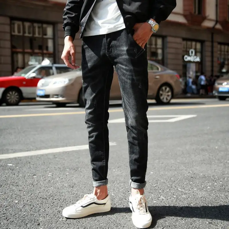 

2019 Men New Fashion Distressed Jeans Men Casual Cotton Slim Ankle Length Jeans Autumn Motorcycle Biker Jeans
